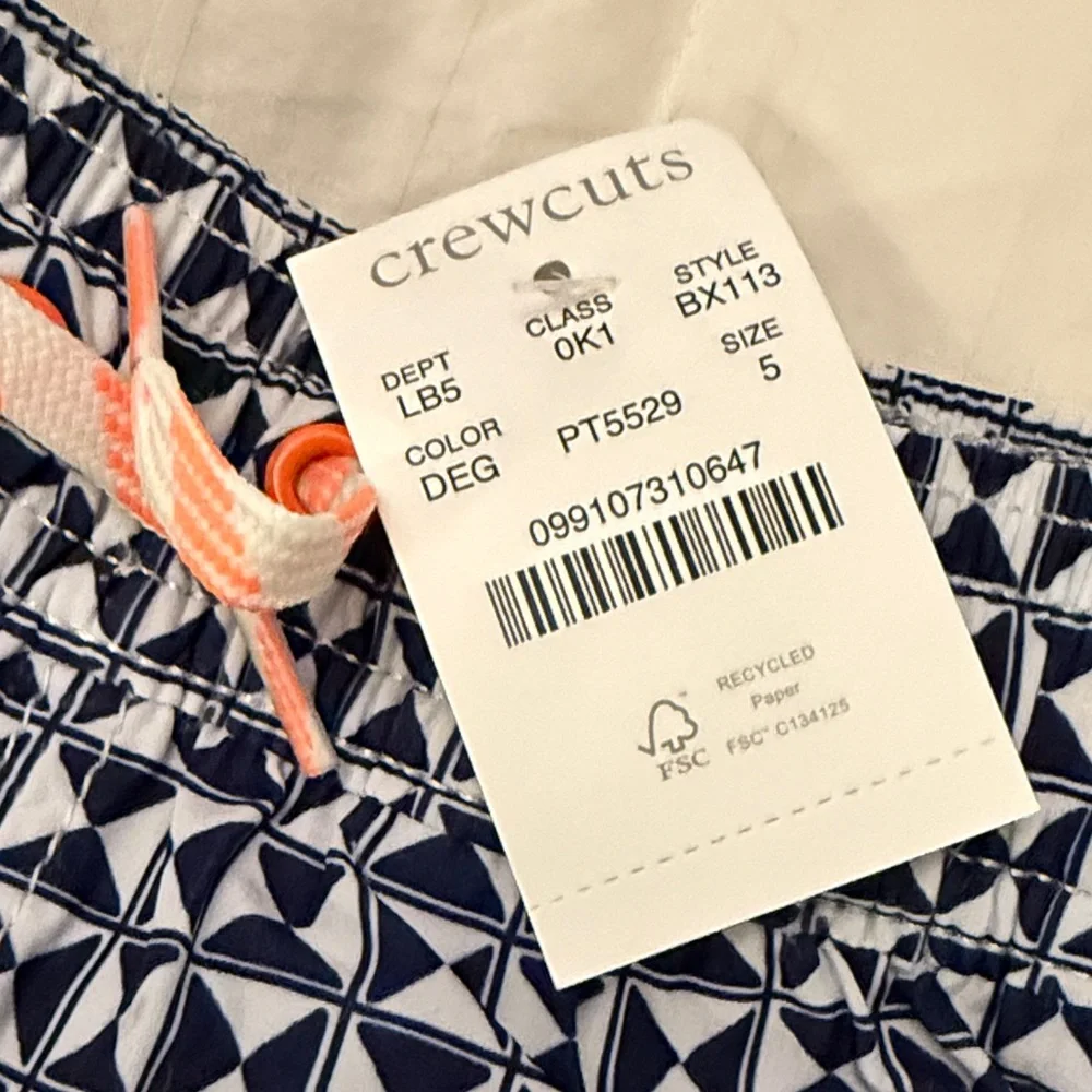J. Crew Navy and White Geometric Kids Swim Trunks. NWT